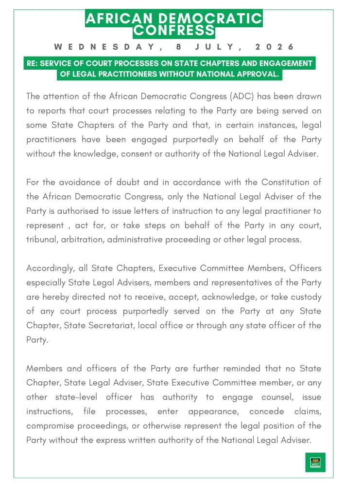 ADC Directs State Chapters to Refer All Court Processes to National Legal Adviser